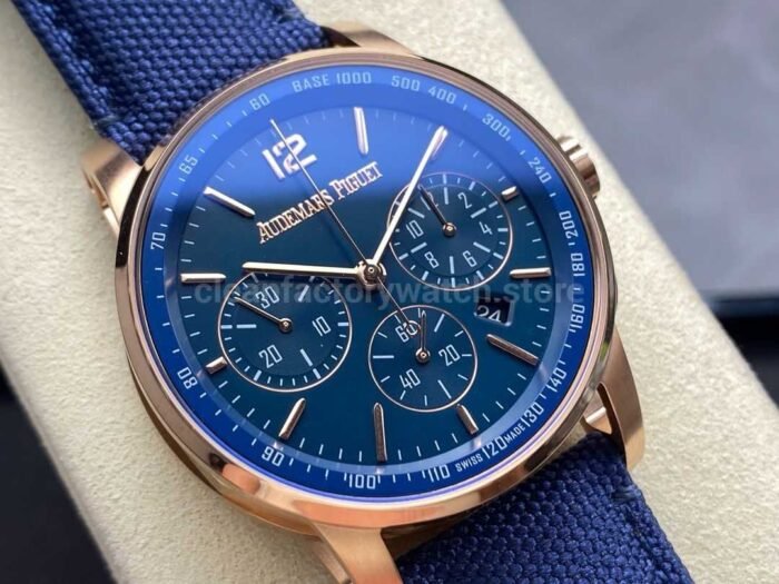 OMF Factory Audemars Piguet Code 11.59 26393OROOA027KB01 41mm Rose Gold Canvas Strap Blue 7 Super Clone Watch,Clean Factory Watch