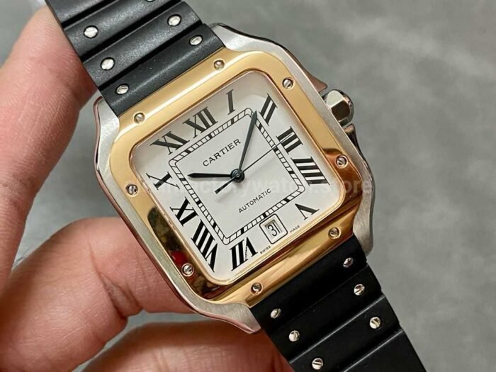 THB Factory Cartier Santos W2SA0009 39.8mm Steel Rubber Strap Roman Numerals Silver Dial 4 Super Clone Watch,Clean Factory Watch