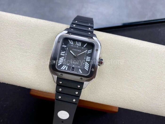 THB Factory Cartier Santos WSSA0037 39.8mm Steel Rubber Strap Roman Numerals Grey Dial 10 Super Clone Watch,Clean Factory Watch