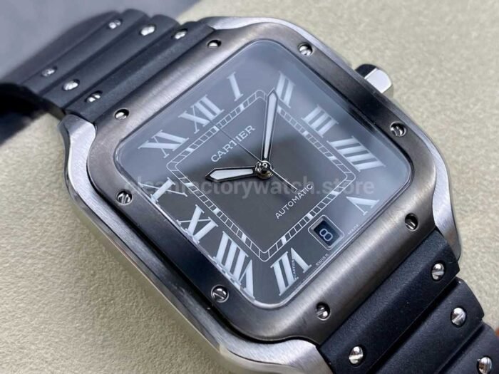 THB Factory Cartier Santos WSSA0037 39.8mm Steel Rubber Strap Roman Numerals Grey Dial 2 Super Clone Watch,Clean Factory Watch