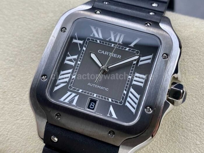 THB Factory Cartier Santos WSSA0037 39.8mm Steel Rubber Strap Roman Numerals Grey Dial 6 Super Clone Watch,Clean Factory Watch