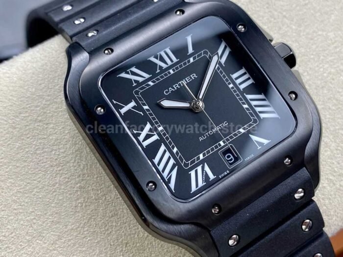 THB Factory Cartier Santos WSSA0039 39.8mm Steel Rubber Strap Roman Numerals Black Dial 1 Super Clone Watch,Clean Factory Watch
