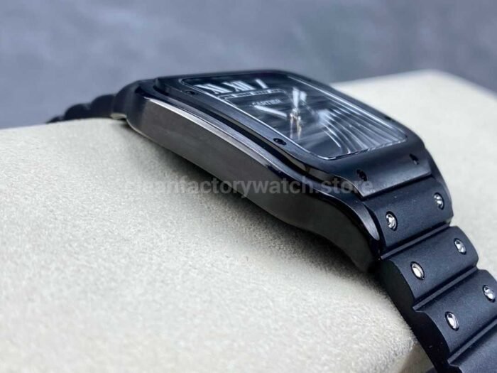 THB Factory Cartier Santos WSSA0039 39.8mm Steel Rubber Strap Roman Numerals Black Dial 2 Super Clone Watch,Clean Factory Watch