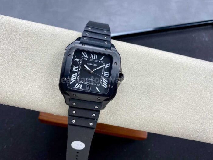 THB Factory Cartier Santos WSSA0039 39.8mm Steel Rubber Strap Roman Numerals Black Dial 4 Super Clone Watch,Clean Factory Watch