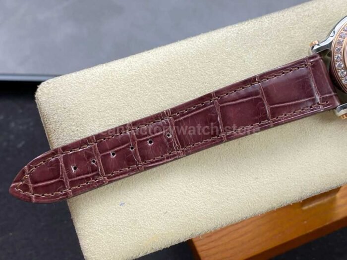 YF Factory Chopard Happy Sport 277473-5008 36mm Diamond Rose Gold Bezel Steel Leather Strap Roman Numerals Brown Dial - Image 9