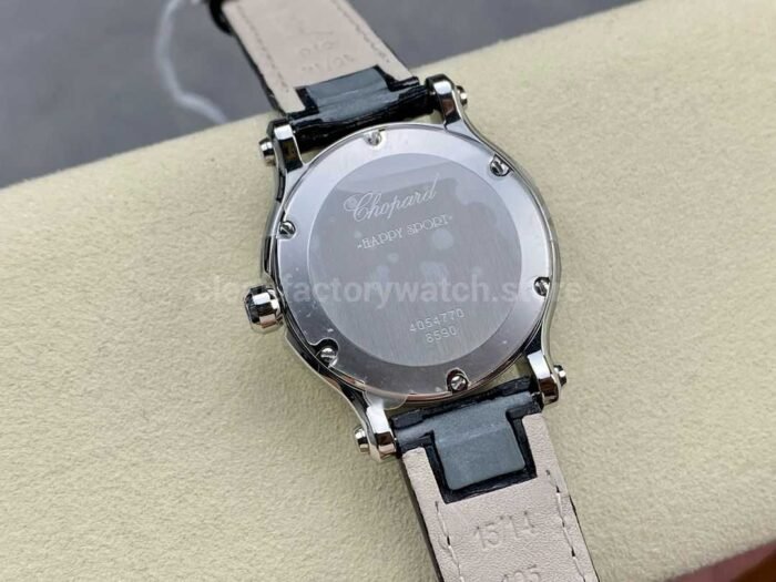 YF Factory Chopard Happy Sport 278590 3001 30mm Steel Black Leather Strap Roman Numerals White Dial 2 Super Clone Watch,Clean Factory Watch