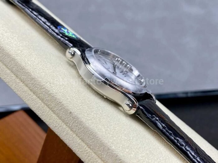 YF Factory Chopard Happy Sport 278590 3001 30mm Steel Black Leather Strap Roman Numerals White Dial 3 Super Clone Watch,Clean Factory Watch