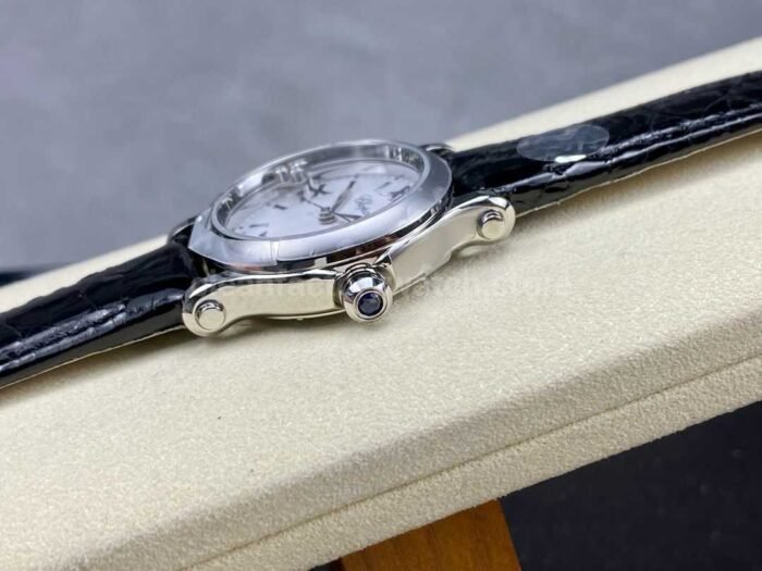 YF Factory Chopard Happy Sport 278590 3001 30mm Steel Black Leather Strap Roman Numerals White Dial 5 Super Clone Watch,Clean Factory Watch