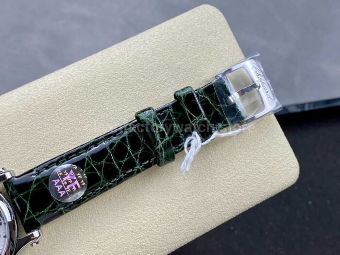 YF Factory Chopard Happy Sport 278590 3001 30mm Steel Green Leather Strap Roman Numerals White Dial 6 Super Clone Watch,Clean Factory Watch