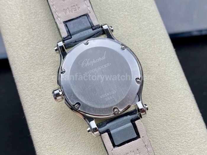 YF Factory Chopard Happy Sport 278590 3001 30mm Steel Green Leather Strap Roman Numerals White Dial 7 Super Clone Watch,Clean Factory Watch
