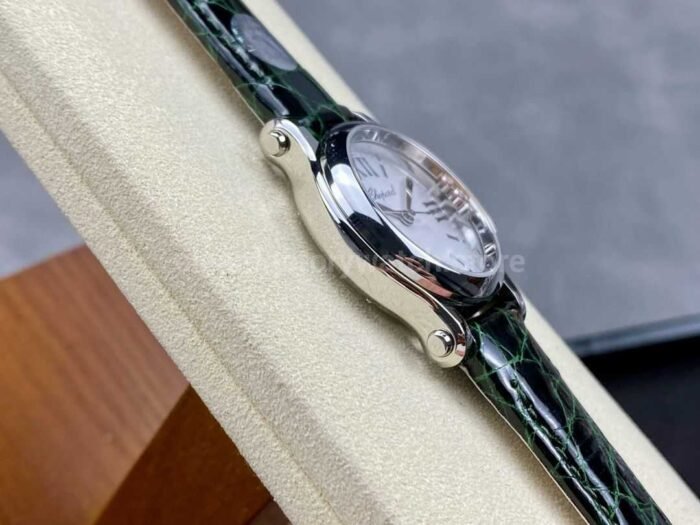 YF Factory Chopard Happy Sport 278590 3001 30mm Steel Green Leather Strap Roman Numerals White Dial 8 Super Clone Watch,Clean Factory Watch