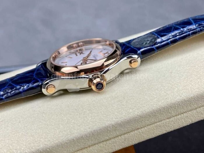 YF Factory Chopard Happy Sport 278590-6001 30mm Rose Gold Bezel,Steel Blue Leather Strap Roman Numerals White Dial - Image 6