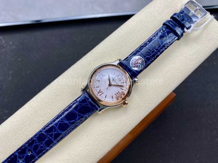 YF Factory Chopard Happy Sport 278590-6001 30mm Rose Gold Bezel,Steel Blue Leather Strap Roman Numerals White Dial - Image 4