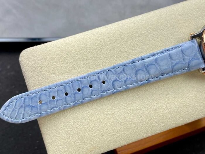 YF Factory Chopard Happy Sport 278590 6001 30mm Rose Gold BezelSteel Sky Blue Leather Strap Roman 3 Super Clone Watch,Clean Factory Watch