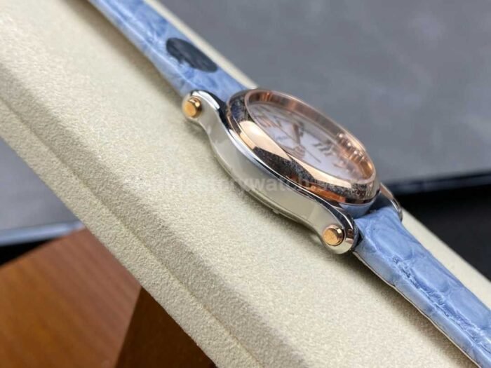 YF Factory Chopard Happy Sport 278590 6001 30mm Rose Gold BezelSteel Sky Blue Leather Strap Roman Nu 1 Super Clone Watch,Clean Factory Watch