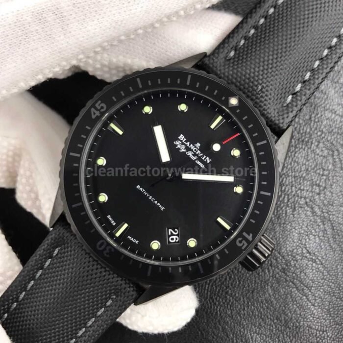 ZF Factory Blancpain Fifty Fathoms Bathyscaphe 5000 0130 B52A 43mm Ceramic Textile Strap Black Dial 1 Super Clone Watch,Clean Factory Watch
