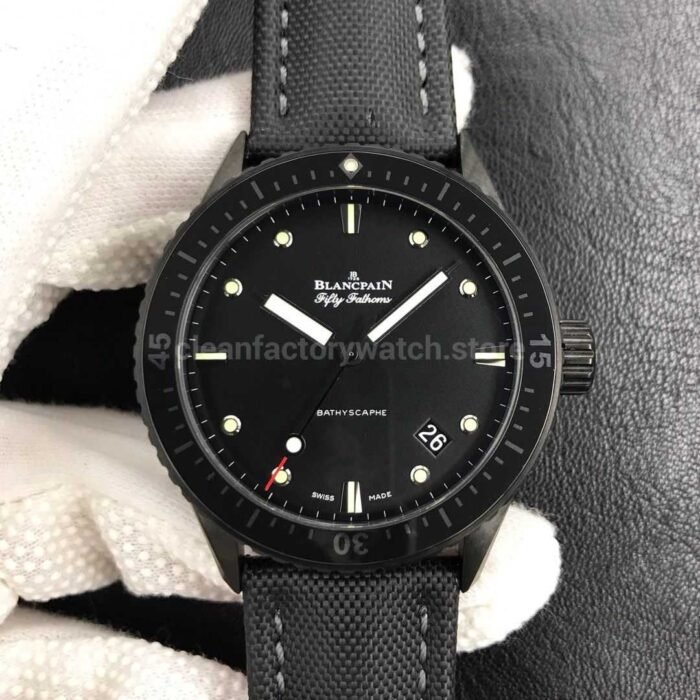 ZF Factory Blancpain Fifty Fathoms Bathyscaphe 5000 0130 B52A 43mm Ceramic Textile Strap Black Dial 3 Super Clone Watch,Clean Factory Watch