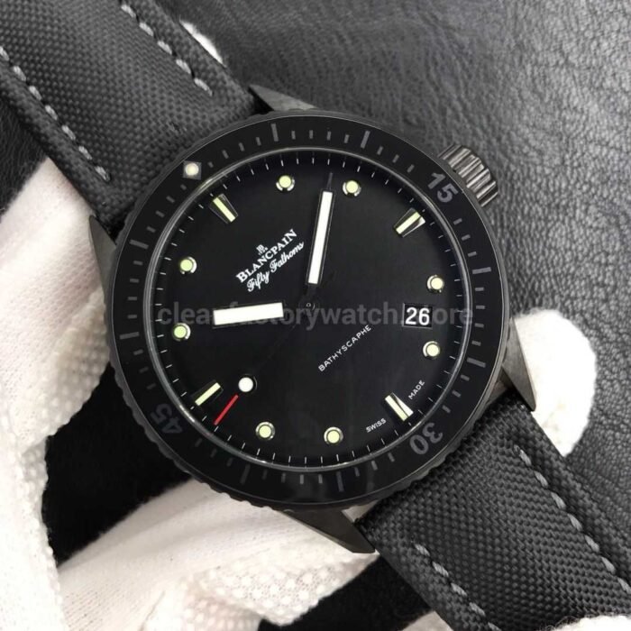 ZF Factory Blancpain Fifty Fathoms Bathyscaphe 5000 0130 B52A 43mm Ceramic Textile Strap Black Dial 6 Super Clone Watch,Clean Factory Watch