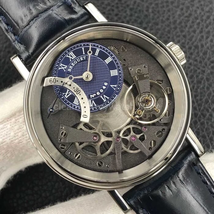 ZF Factory Breguet Tradition 7597BB GY 9WU 40mm White Gold Leather Strap Roman Numerals Blue Dial 3 Super Clone Watch,Clean Factory Watch