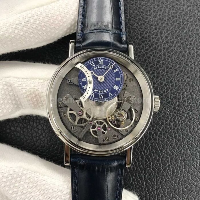ZF Factory Breguet Tradition 7597BB GY 9WU 40mm White Gold Leather Strap Roman Numerals Blue Dial 4 Super Clone Watch,Clean Factory Watch