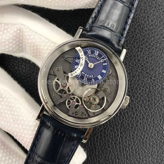 ZF Factory Breguet Tradition 7597BB GY 9WU 40mm White Gold Leather Strap Roman Numerals Blue Dial 8 Super Clone Watch,Clean Factory Watch