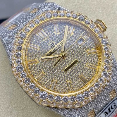AMG Factory Audemars Piguet Royal Oak Selfwinding 15400 41mm Full DiamondGold，Diamond Dial 2 Super Clone Watch,Clean Factory Watch