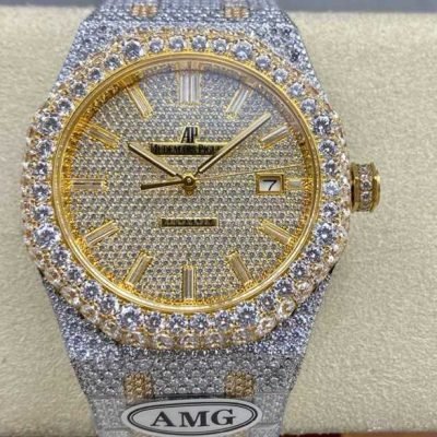 AMG Factory Audemars Piguet Royal Oak Selfwinding 15400 41mm Full DiamondGold，Diamond Dial 7 Super Clone Watch,Clean Factory Watch