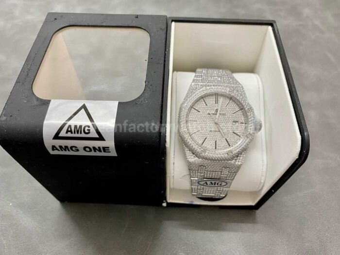 AMG Factory Audemars Piguet Royal Oak Selfwinding 15400 41mm Full DiamondSteel，Diamond Dial 1 4 Super Clone Watch,Clean Factory Watch