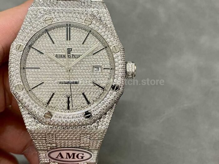 AMG Factory Audemars Piguet Royal Oak Selfwinding 15400 41mm Full DiamondSteel，Diamond Dial 1 7 Super Clone Watch,Clean Factory Watch