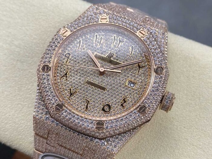 AMG Factory Audemars Piguet Royal Oak Selfwinding 15400 41mm Full Rose Gold Diamond，Arabic Number Diamond Dial - Image 3