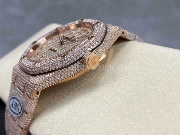 AMG Factory Audemars Piguet Royal Oak Selfwinding 15400 41mm Full Rose Gold Diamond，Arabic Number Diamond Dial - Image 6