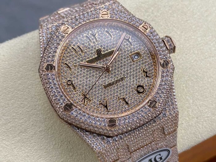 AMG Factory Audemars Piguet Royal Oak Selfwinding 15400 41mm Full Rose Gold Diamond，Arabic Number Diamond Dial - Image 2