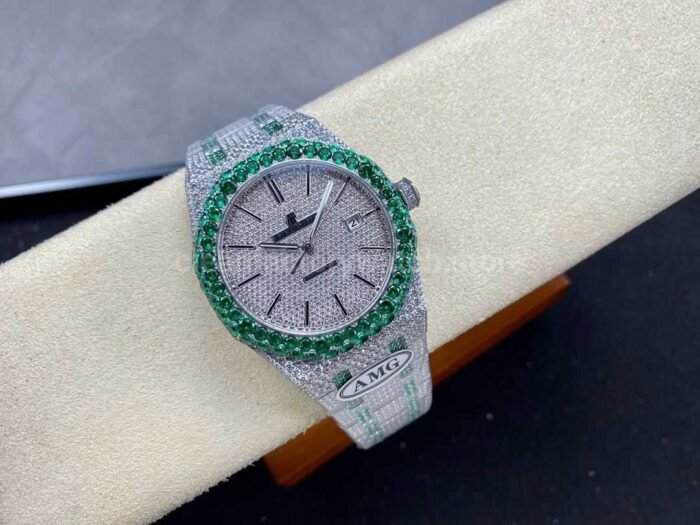 AMG Factory Audemars Piguet Royal Oak Selfwinding 15400 41mm Green Diamond Bezel Full Green&White Diamond&Steel，Diamond Dial - Image 4