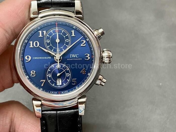 APS Factory IWC Da Vinci Chronograph IW393402 42mm Steel Leather Strap Arabic Numerals Blue Dial 3 Super Clone Watch,Clean Factory Watch