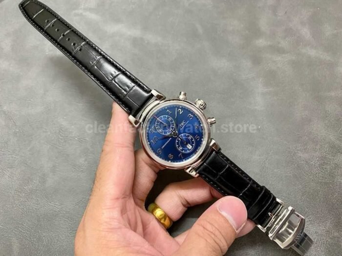 APS Factory IWC Da Vinci Chronograph IW393402 42mm Steel Leather Strap Arabic Numerals Blue Dial 4 Super Clone Watch,Clean Factory Watch