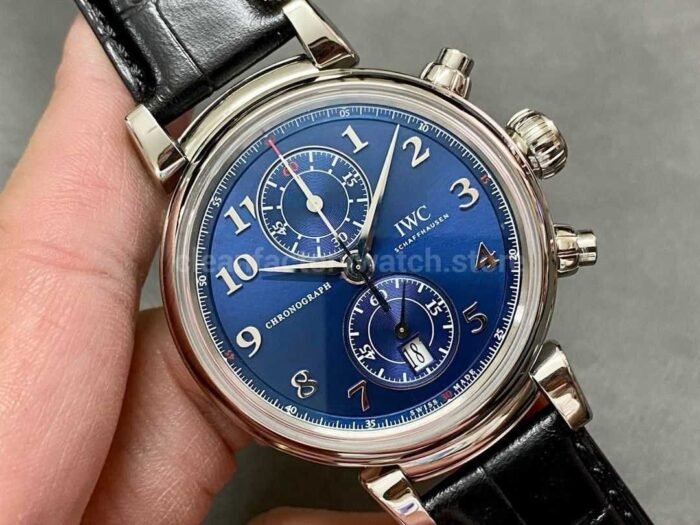 APS Factory IWC Da Vinci Chronograph IW393402 42mm Steel Leather Strap Arabic Numerals Blue Dial 6 Super Clone Watch,Clean Factory Watch
