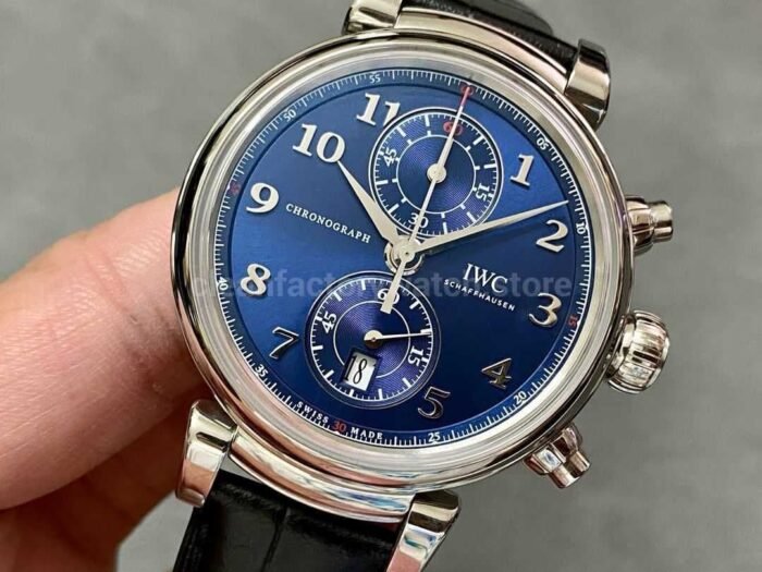 APS Factory IWC Da Vinci Chronograph IW393402 42mm Steel Leather Strap Arabic Numerals Blue Dial 8 Super Clone Watch,Clean Factory Watch