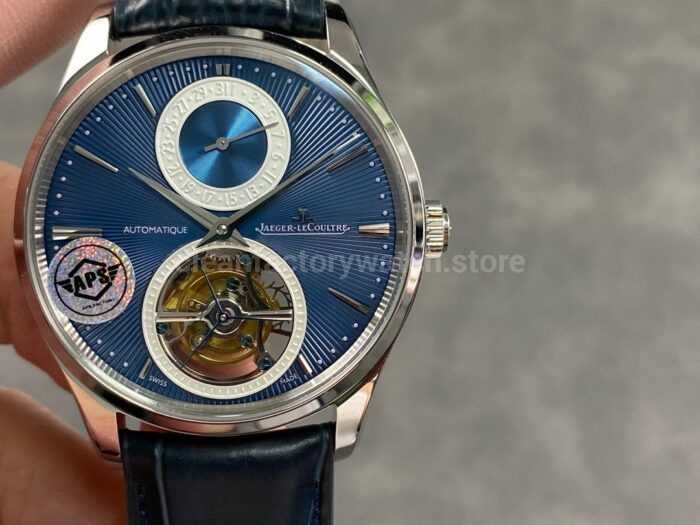 APS Factory Jaeger LeCoultre Master Ultra Thin Tourbillon Q13234E1 40mm Steel Leather Strap Blu 4 Super Clone Watch,Clean Factory Watch