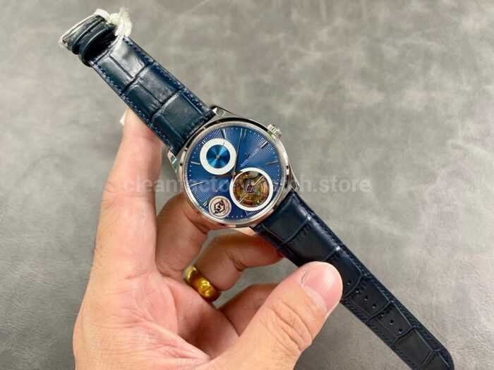 APS Factory Jaeger LeCoultre Master Ultra Thin Tourbillon Q13234E1 40mm Steel Leather Strap Blu Super Clone Watch,Clean Factory Watch