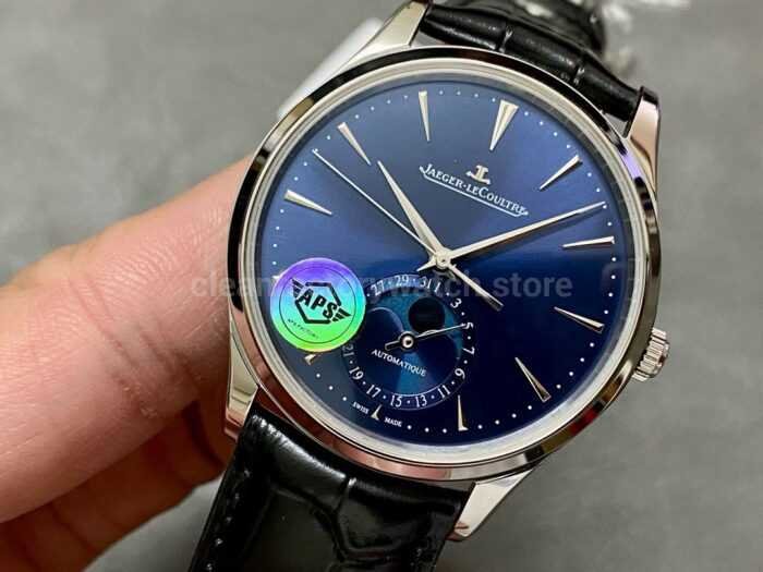 APS Factory Jaeger LeCoultre Moon Phase Master Q1368480 39mm Steel Leather Strap Blue Dial 1 Super Clone Watch,Clean Factory Watch