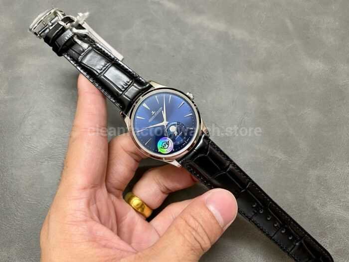APS Factory Jaeger LeCoultre Moon Phase Master Q1368480 39mm Steel Leather Strap Blue Dial 2 Super Clone Watch,Clean Factory Watch
