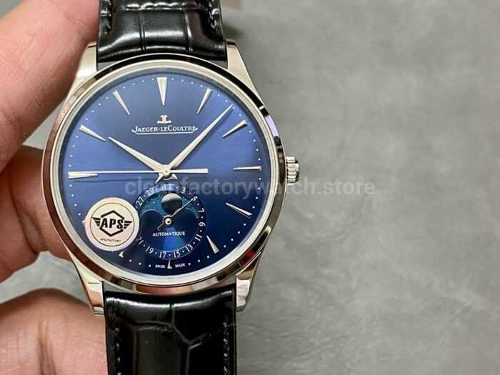 APS Factory Jaeger LeCoultre Moon Phase Master Q1368480 39mm Steel Leather Strap Blue Dial 6 Super Clone Watch,Clean Factory Watch