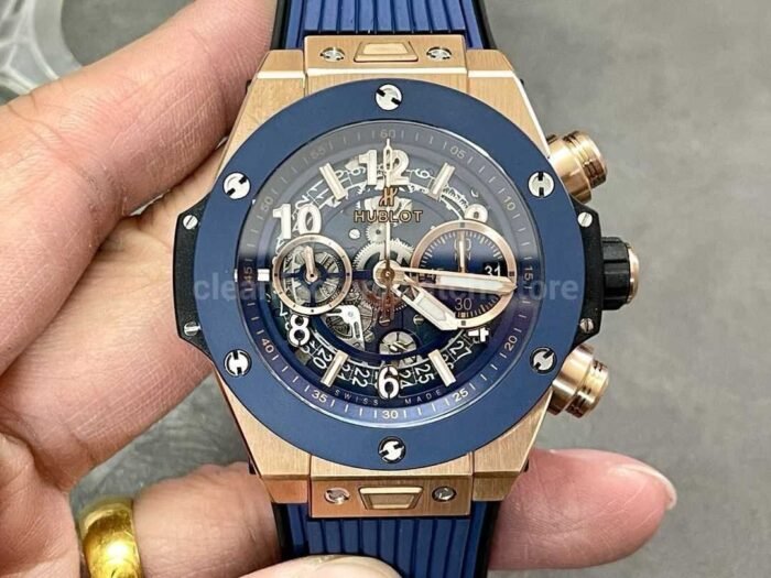 BBF Factory Hublot Big Bang Unico 441.OL .5181.RX 42mm Rose Gold Rubber Strap Skeletonized Blue Dia 5 Super Clone Watch,Clean Factory Watch