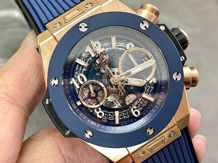 BBF Factory Hublot Big Bang Unico 441.OL .5181.RX 42mm Rose Gold Rubber Strap Skeletonized Blue Dia 8 Super Clone Watch,Clean Factory Watch