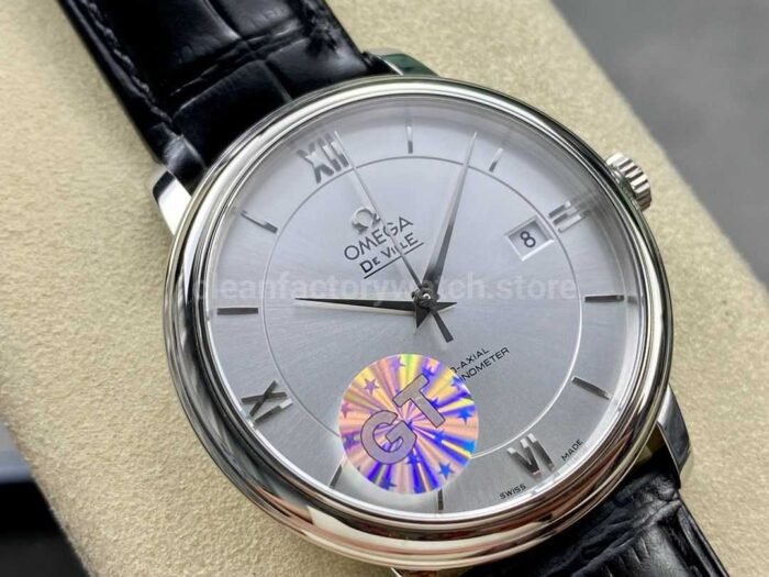 GT Factory Omega De Ville Prestige 424.13.40.20.02.001 39.5mm Steel Leather Strap Roman Number Silver Dial - Image 2