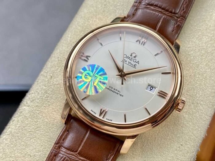 GT Factory Omega De Ville Prestige 424.53.40.20.02.001 39.5mm Rose Gold Leather Strap Gold Ro 8 Super Clone Watch,Clean Factory Watch