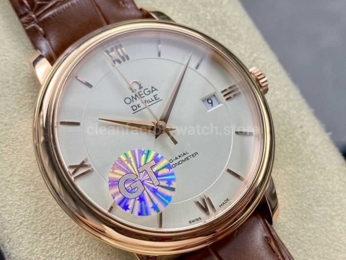 GT Factory Omega De Ville Prestige 424.53.40.20.02.001 39.5mm Rose Gold Leather Strap Gold Roma 1 Super Clone Watch,Clean Factory Watch