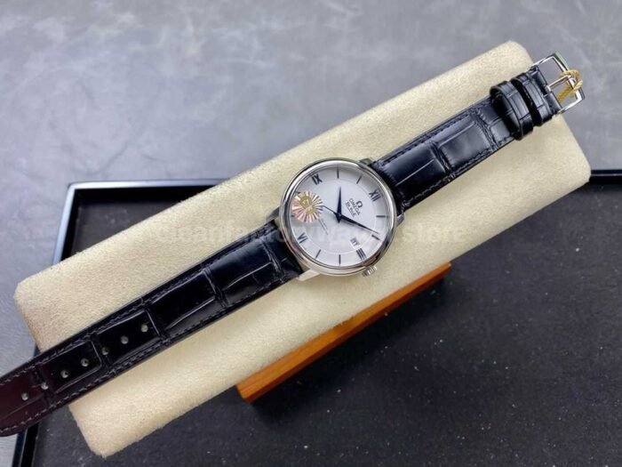 GT Factory Omega De Ville Prestige 424.53.40.20.04.001 39.5mm Steel Leather Strap Blue Roman Number Silver Dial - Image 4