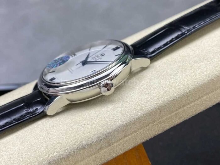 GT Factory Omega De Ville Prestige 424.53.40.20.04.001 39.5mm Steel Leather Strap Blue Roman Number Silver Dial - Image 6