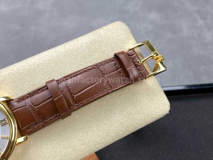 GT Factory Omega De Ville Prestige 424.53.40.20.52.001 39.5mm Gold Leather Strap Gold Roman Number Silver Dial - Image 9